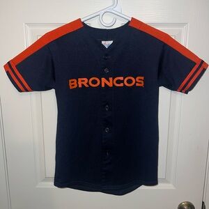 Vintage Majestic NFL Broncos Baseball Jersey Kids Medium Navy Orange Denver